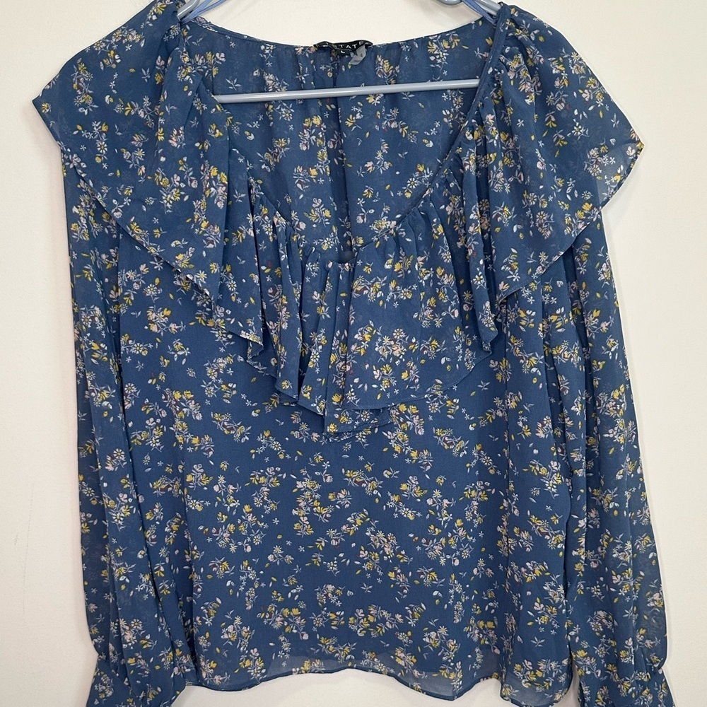 NWT 1. State•Nordstrom Floral Ruffle Collar Blouse Size Large - Picture 3 of 15